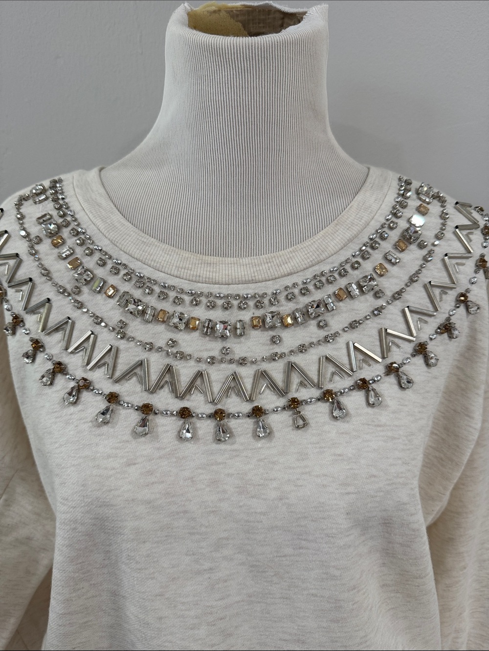 Maeve Anthropologie NWOT Cream Embellished jeweled Crewneck Sweatshirt - Picture 6 of 10